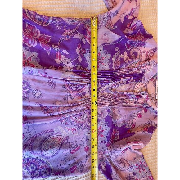 Susan Garver Paisley Floral Boho Purple Pleated Long Sleeve Tunic Blouse Medium - Picture 4 of 12